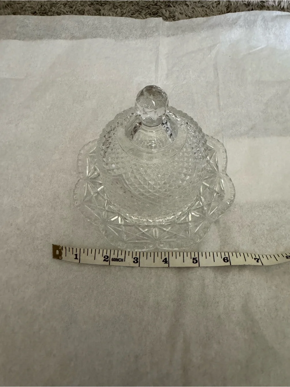 Vintage Clear Pressed Glass Round Covered Butter Dish & Underplate